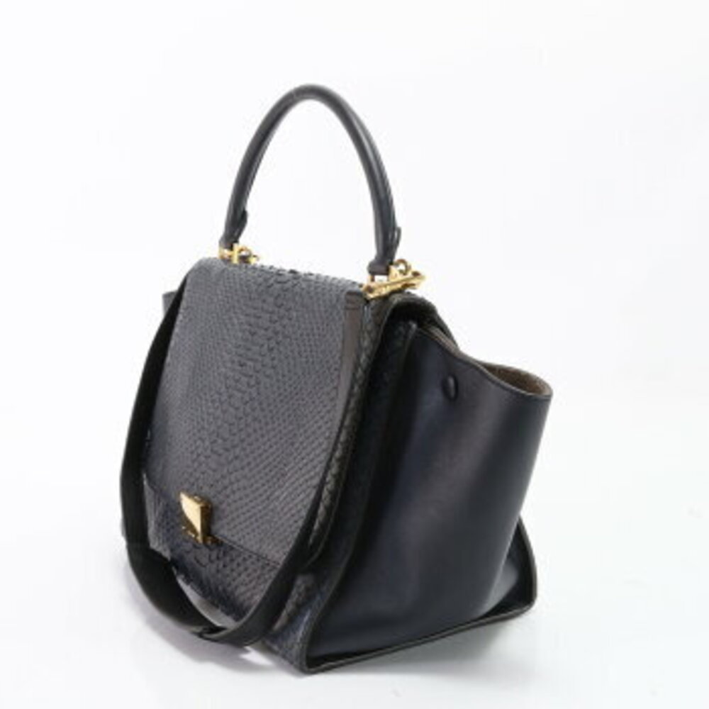 Celine Blue Tote Leather Python Trapeze Shoulder H Navy Handbag Bag - Picture 3 of 14